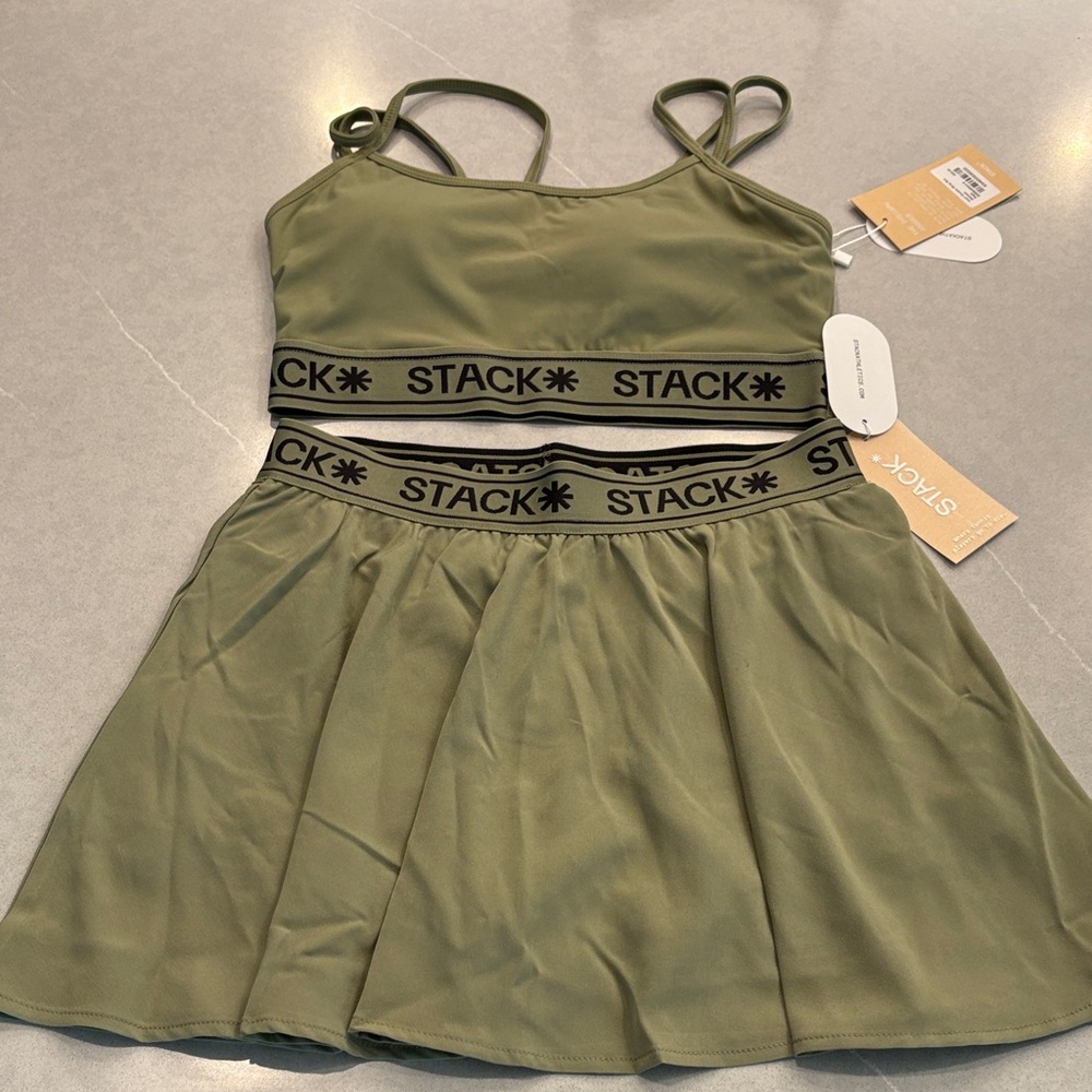 Stack size small Olive Green tennis skirt Set